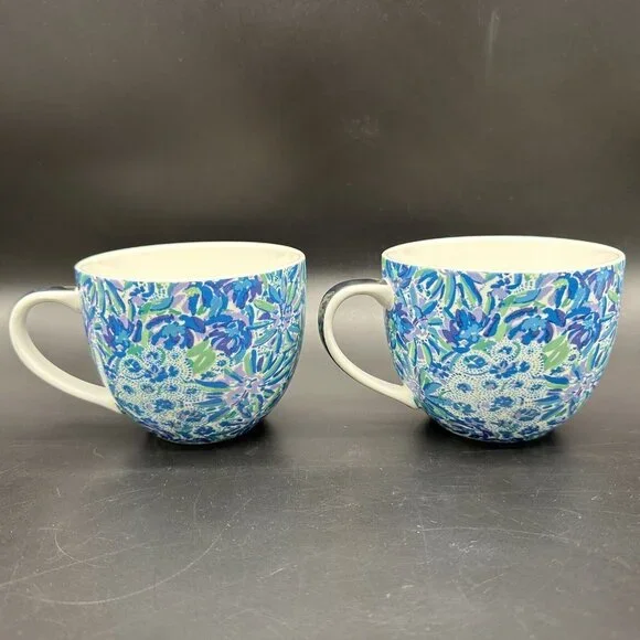 Lilly Pulitzer Mugs Coffee Tea Cups Lion Around Hidden Cat Face Blue Purple - Picture 4 of 11